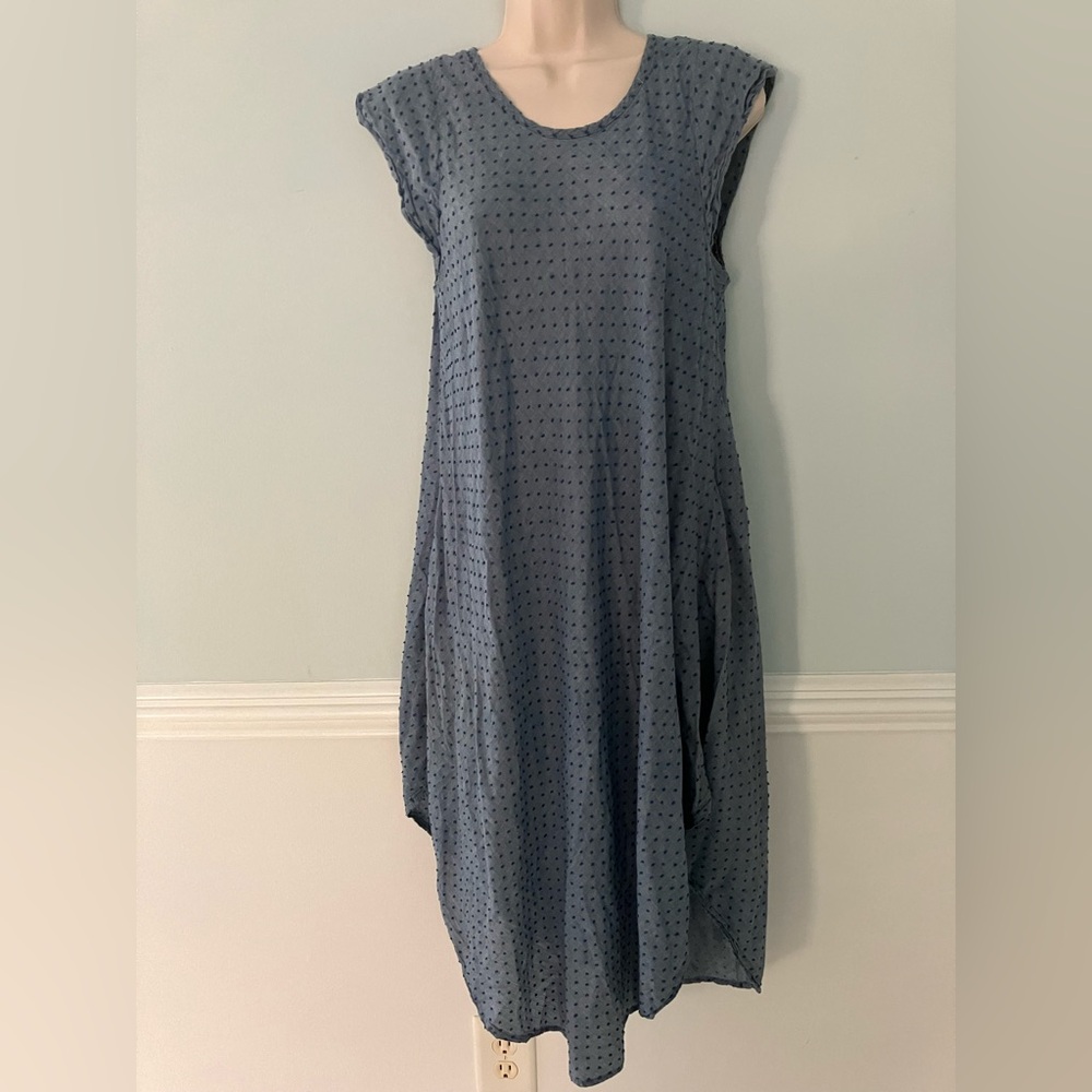 UNCLE FRANK midi chambray dress curved hem minimalist Lagenlook textured S
